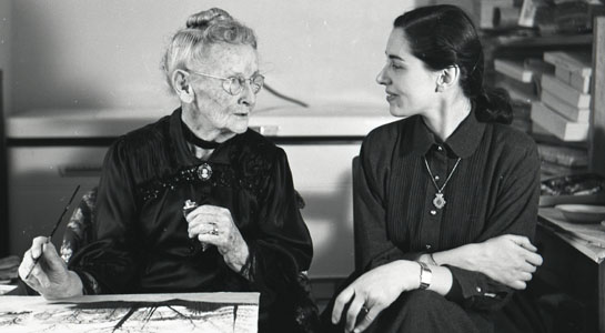Hildegard Bachert (right) with Grandma Moses. March 23, 1954. Photo by Otto Kallir.