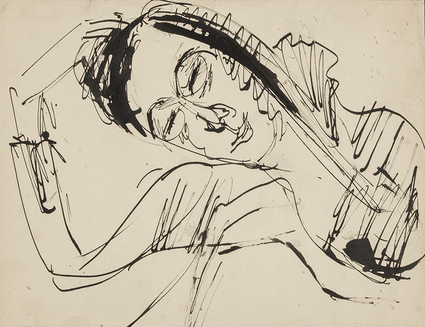 Ernst Ludwig Kirchner, ‘Resting Head’, 1912, pen and ink on thin cream wove paper.