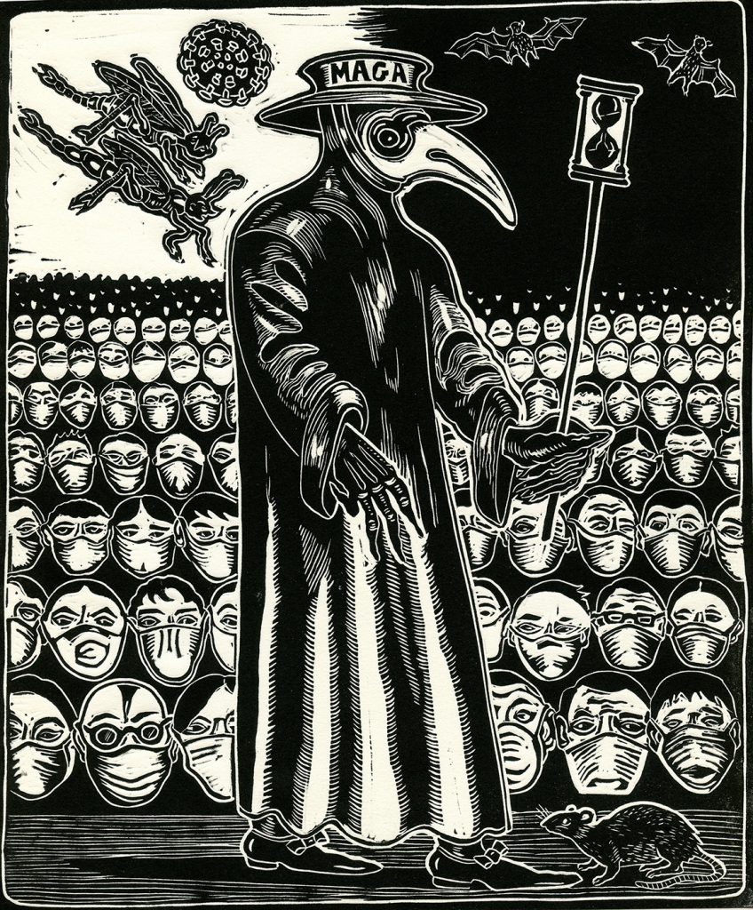 Sue Coe Doctor MAGA linocut